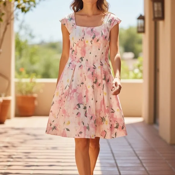 A New Day Pink Floral Fit & Flare Midi Dress Size 8 NWT spring easter - Picture 2 of 5